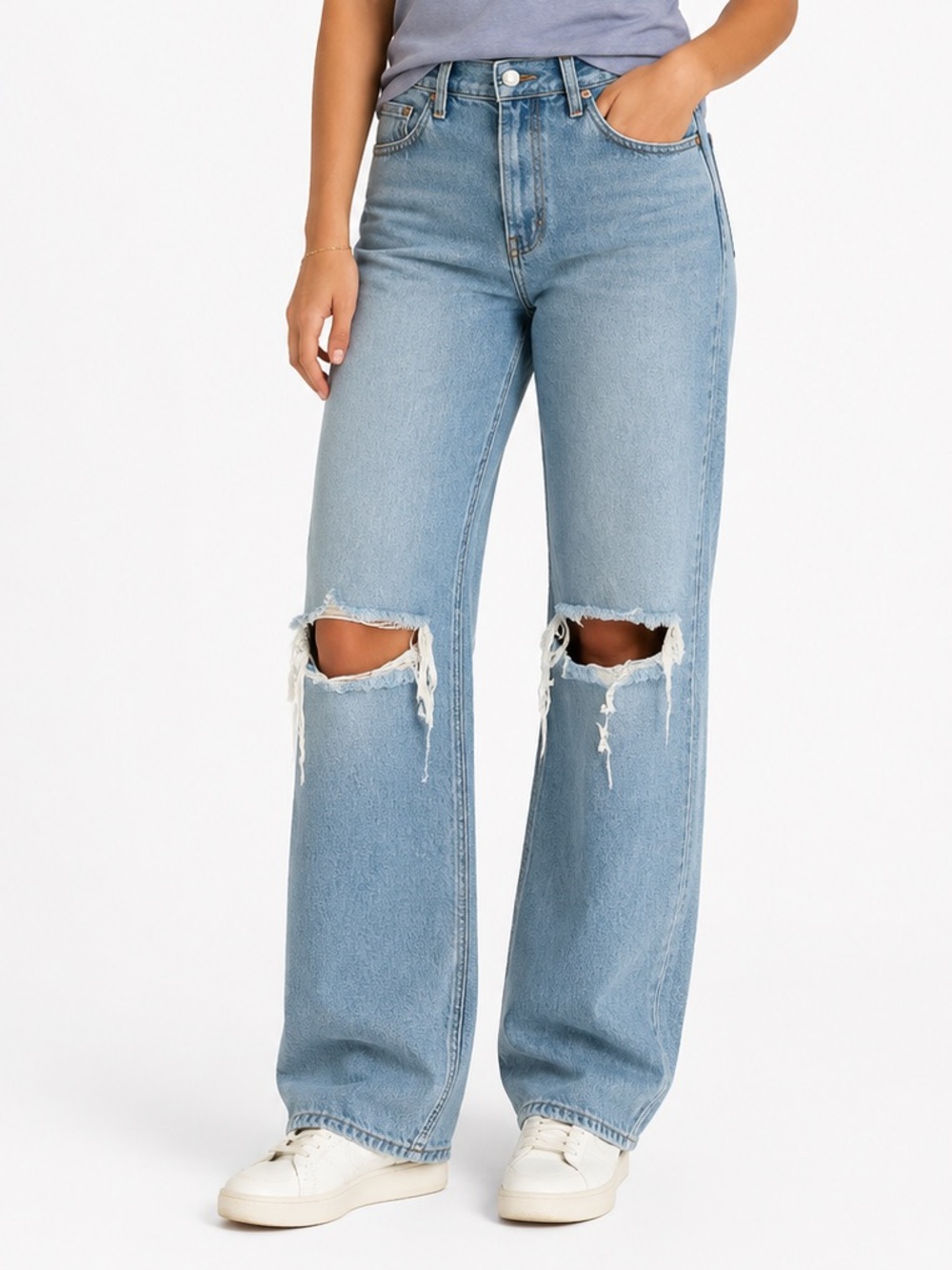 Reformation Jeans Wilder High Rise Wide‎ Leg Jeans Distressed Knees Size 28